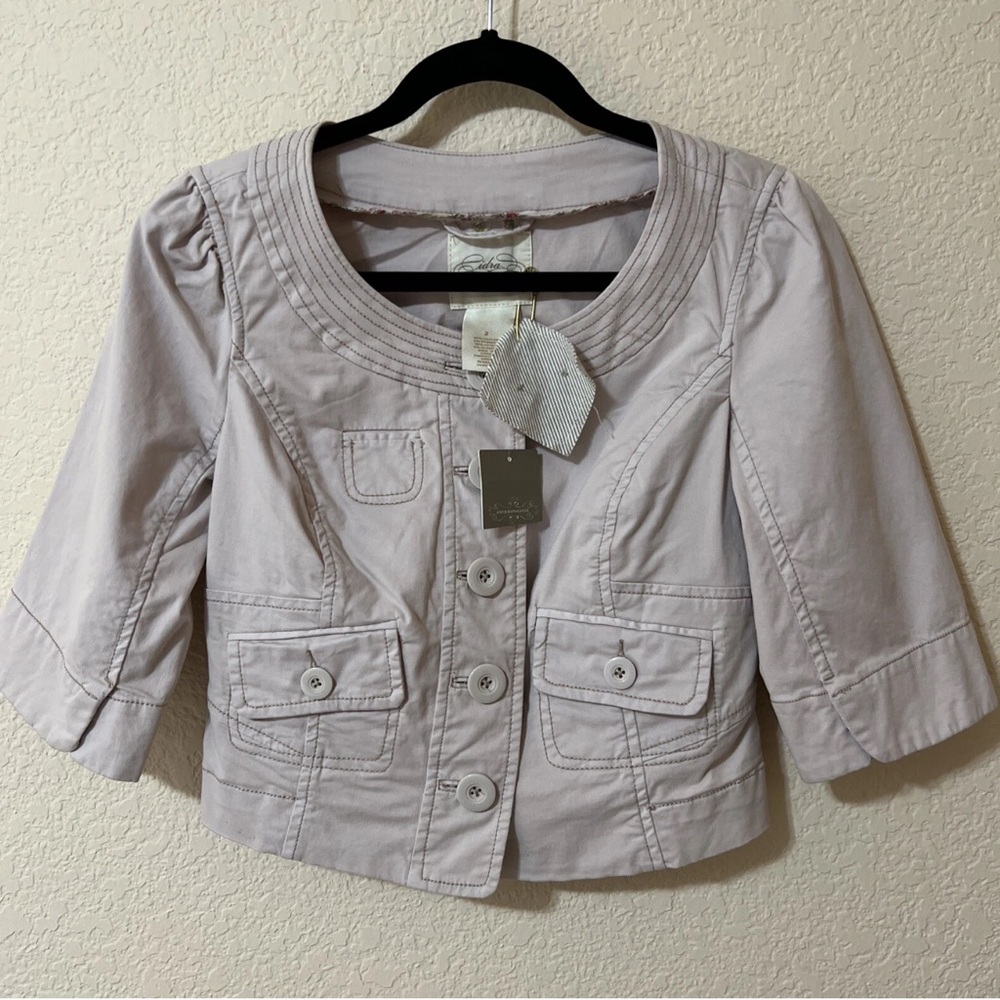 NWT Anthropologie Idra Jacket Women's Size 2 Blush Pink Cropped Cotton 3/4 Slv